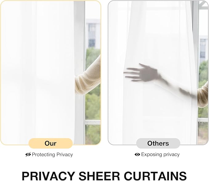 Anmao Non-See-Through Bright White Privacy Semi Sheer Curtains - Image 2