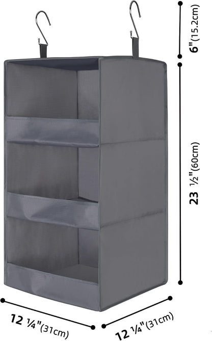 granny says 3-shelf hanging closet organizer, foldable storage, close-up detail