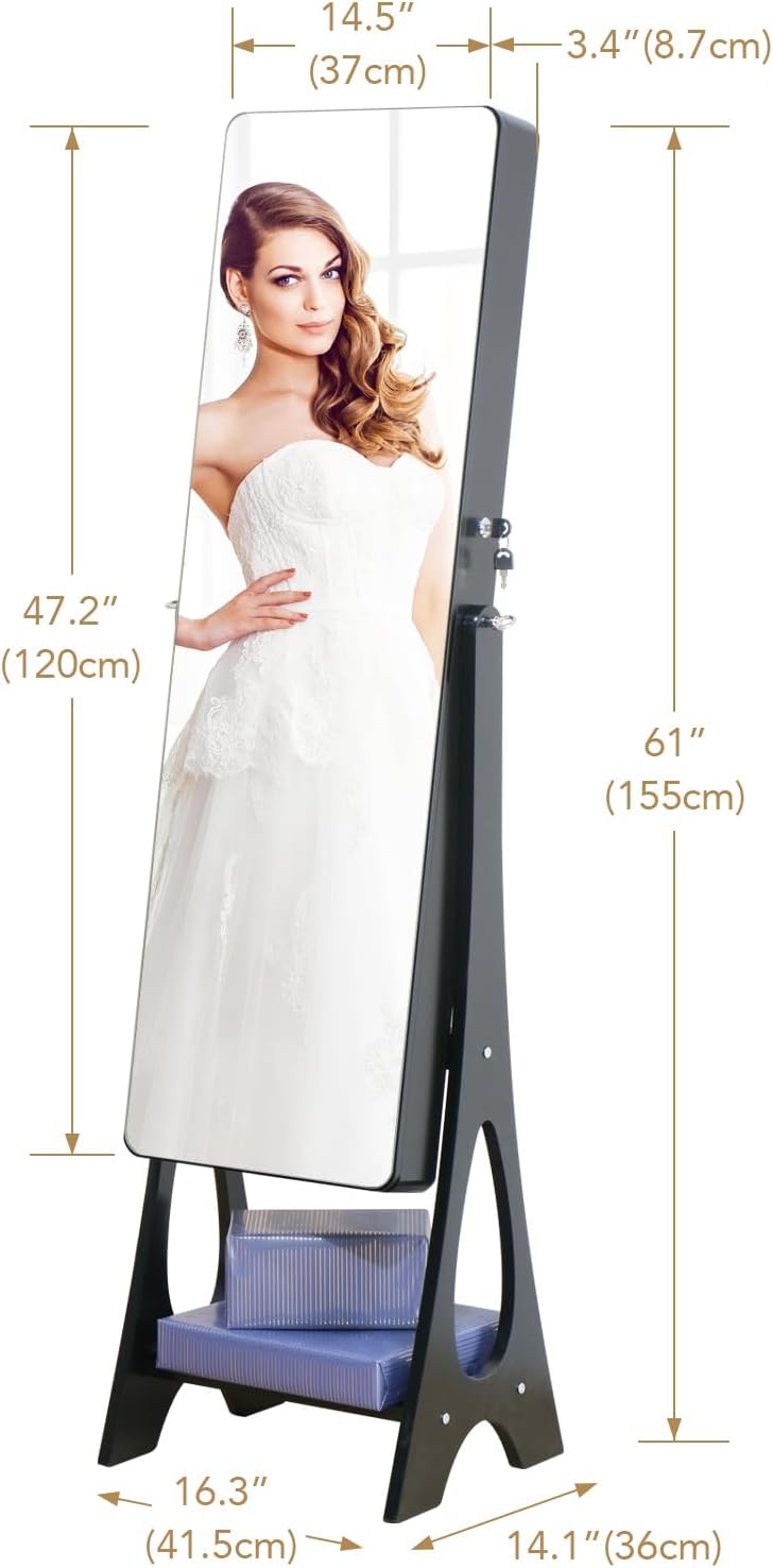 standing mirror jewelry cabinet full length mirror jewelry, close-up detail