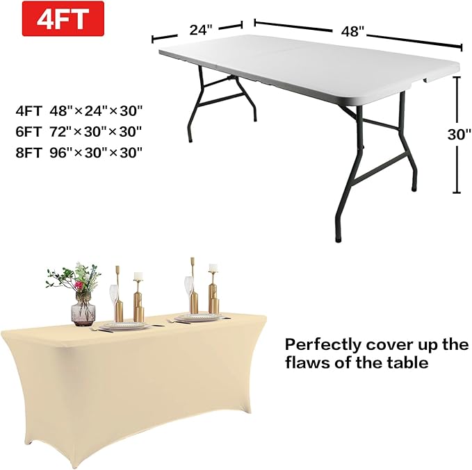 IVAPUPU 2 Pack 4FT Table Cloth for Rectangular Fitted Events Stretch Champagne - Image 3