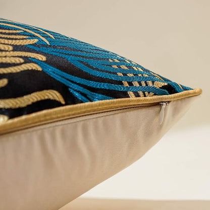 Avigers 12 x 20 Inches Navy Blue Gold Peacock Feathers Cushion Cases Luxury - Image 4