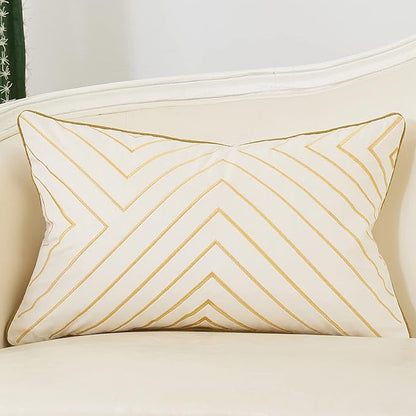 Avigers 12 x 20 Inch White Gold Striped Geometric Lines Embroidery Velvet by Avigers