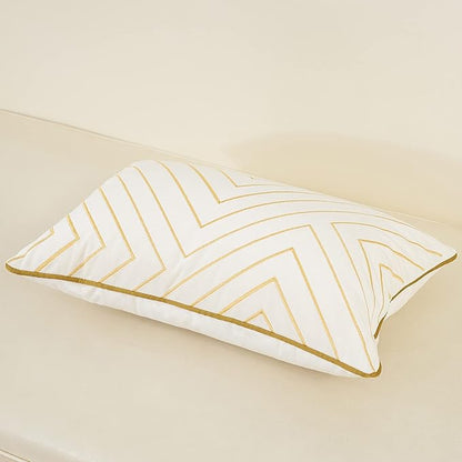 Avigers 12 x 20 Inch White Gold Striped Geometric Lines Embroidery Velvet - Image 3