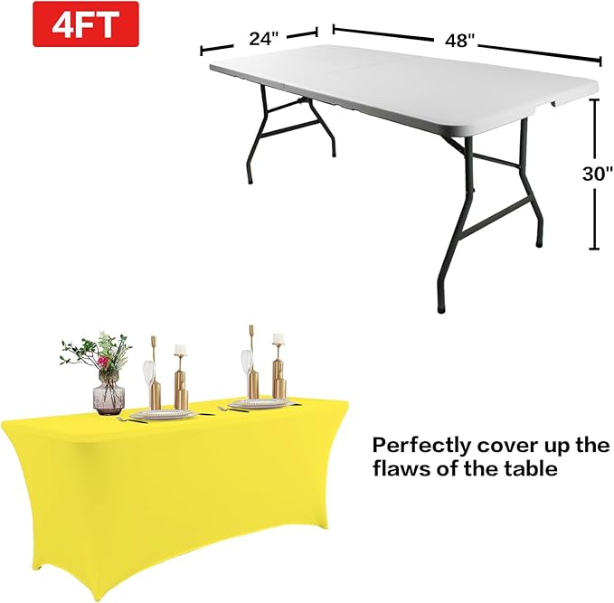 IVAPUPU 2 Pack 4FT Table Cloth for Rectangular Fitted Events Stretch Yellow - Image 3