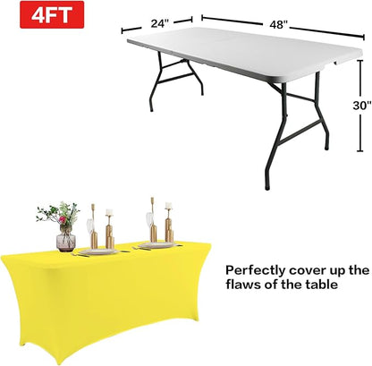 IVAPUPU 2 Pack 4FT Table Cloth for Rectangular Fitted Events Stretch Yellow - Image 3