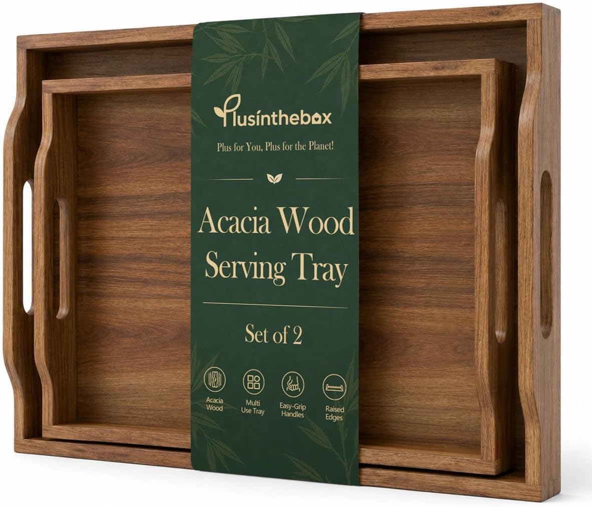 acacia wood serving tray set of 2 with shown in use