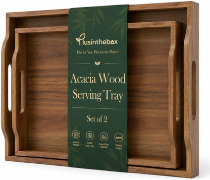 acacia wood serving tray set of 2 with shown in use
