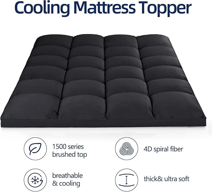 Mattress Topper King for Back Pain, Extra Thick Mattress Pad Cover, Plush - Image 2