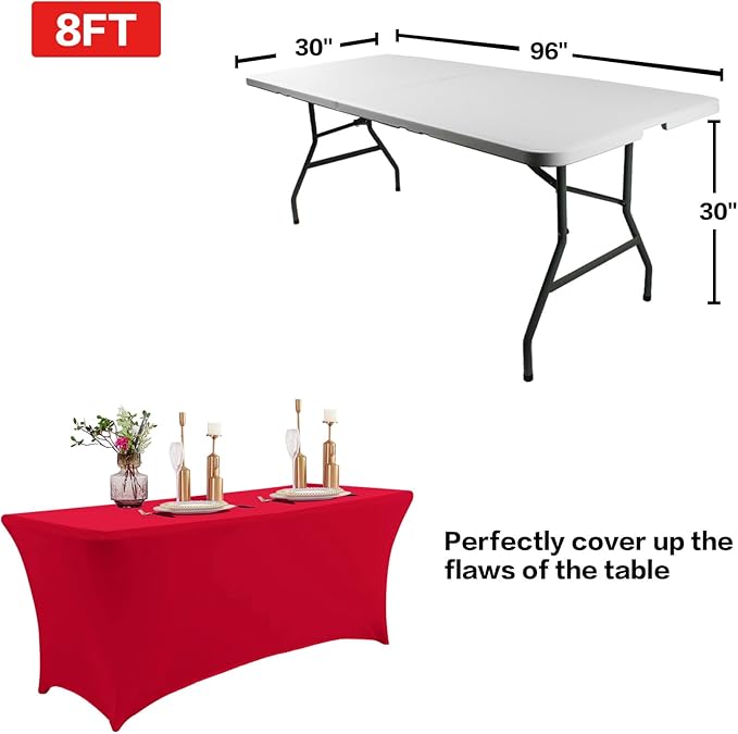 IVAPUPU 2 Pack 8FT Table Cloth for Rectangular Fitted Events Stretch Red Table - Image 3