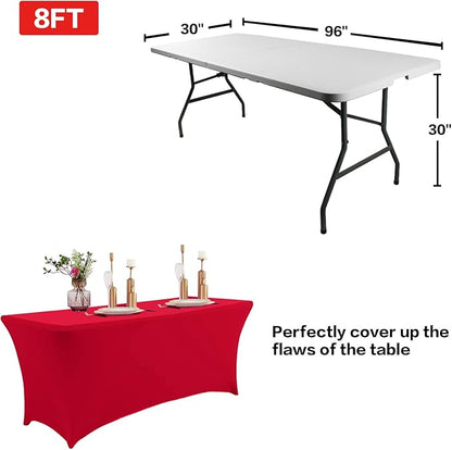IVAPUPU 2 Pack 8FT Table Cloth for Rectangular Fitted Events Stretch Red Table - Image 3