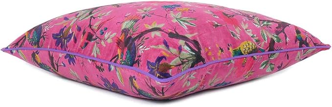Eyes of India 20x20 inch Burgundy Red Velvet Floral Flower Bird Throw Pillow - Image 2
