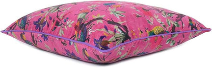 Eyes of India 20x20 inch Burgundy Red Velvet Floral Flower Bird Throw Pillow - Image 2