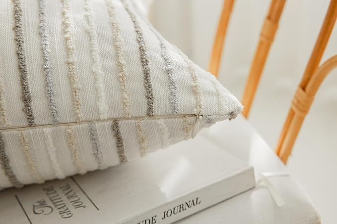 Set of 2 Multicolor Candlewick Striped Boho Throw Pillow Covers, Textured - Image 5