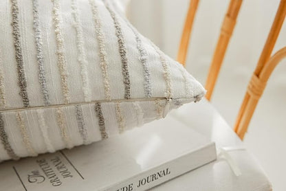 Set of 2 Multicolor Candlewick Striped Boho Throw Pillow Covers, Textured - Image 5