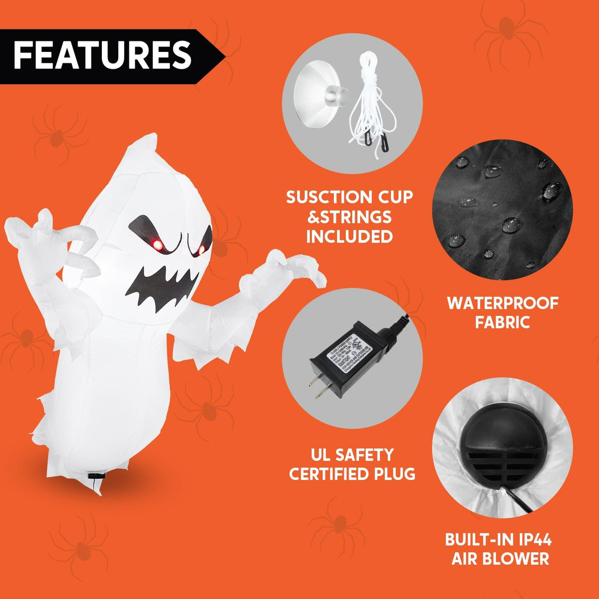 Joiedomi 4.5 FT Halloween Inflatable Ghost with Build-in LEDs, Blow Up Flying Ghost Broke Out from Window for Halloween Window Decorations, Yard, Garden, Lawn Decoration