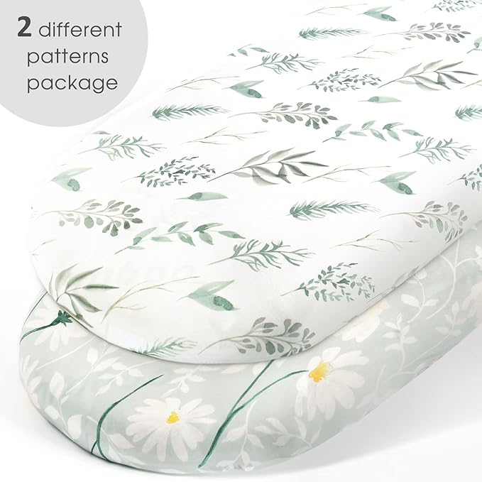 GRSSDER Stretchy Ultra Soft Fitted Bassinet Sheet Set 2 Pack, Universal Fit - Image 2