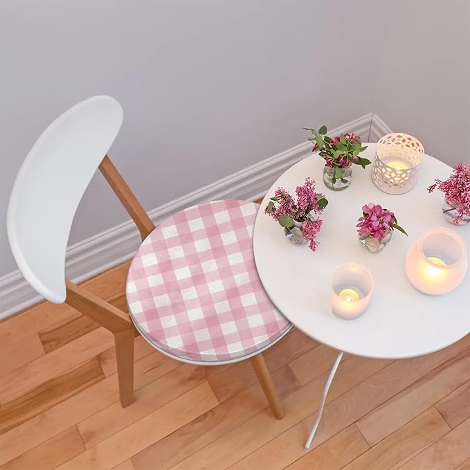 Gingham Pink Round Chair Cushions - Image 2