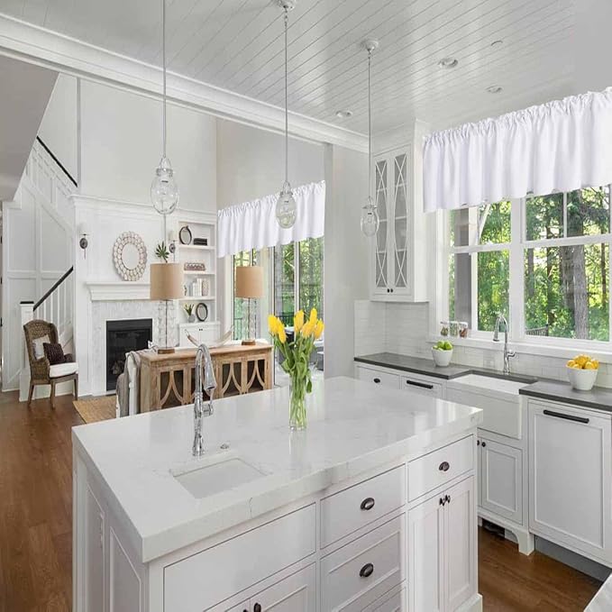 White Valance for Window Kitchen Valance Curtains for Bedroom Living Room Rod - Image 2
