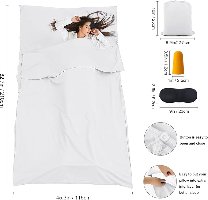 Sleeping Bag Liner, Travel Sheet & Adult Sleep Sack, Camping Sheets Travel - Image 3