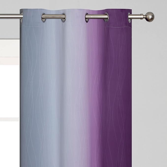 Purple and Grey Blackout Curtains 45 Inches Long, Ombre and Wavy Line Pattern - Image 4