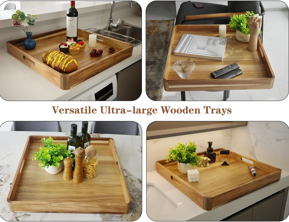 Extra Large Ottoman Tray, Big Wooden Serving Trays, Rectangle