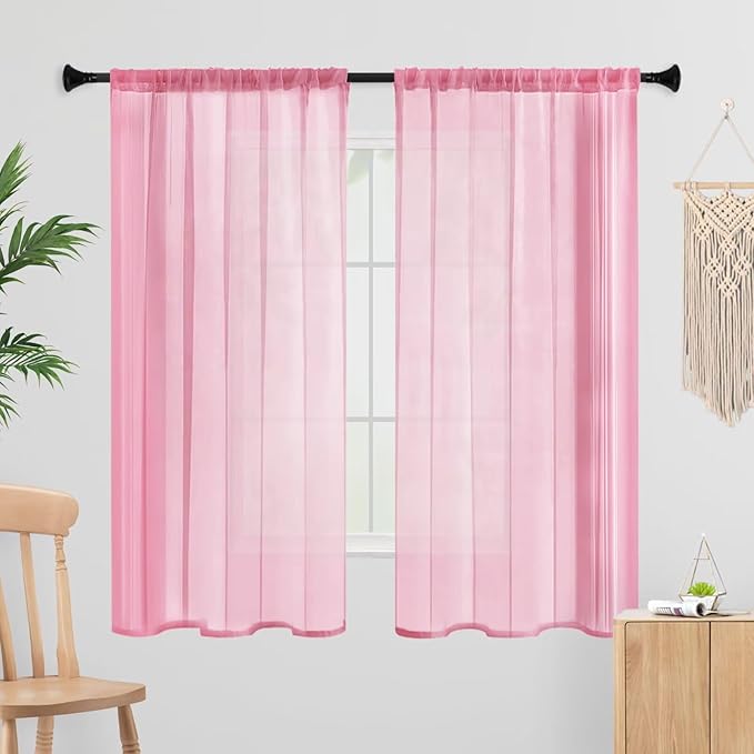 Sheer Curtains 63 Inches Long 2 Panels, Rod Pocket Short Curtain by laseniewa