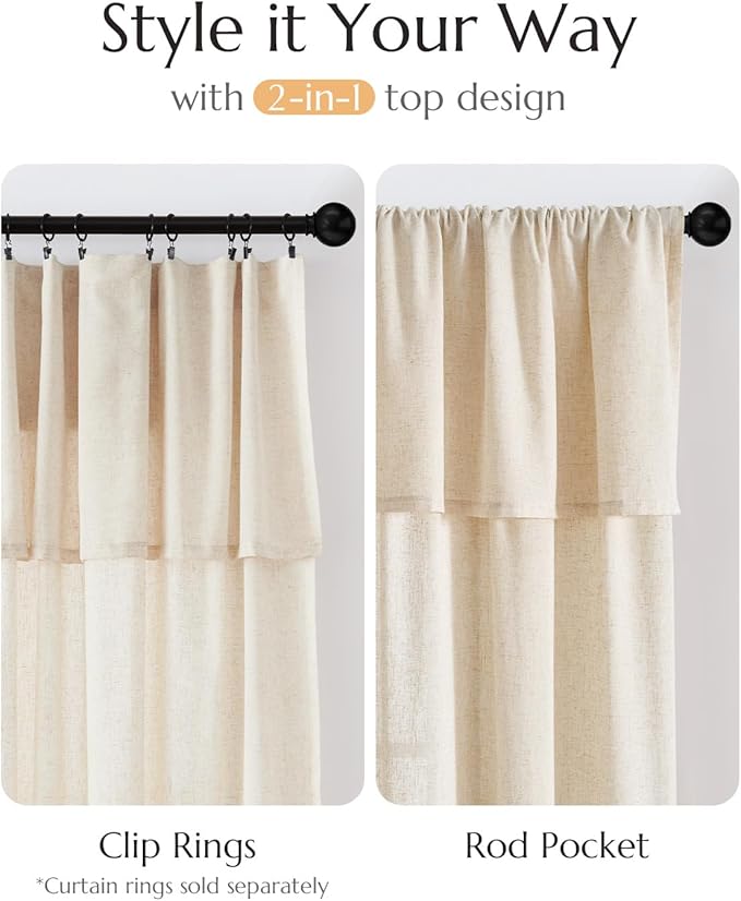 jinchan Linen Blend Light Filtering Curtains 38W x 96L Inch Beige - Image 5
