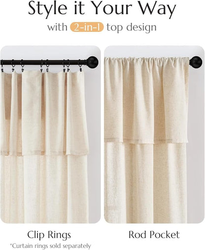 jinchan Linen Blend Light Filtering Curtains 38W x 96L Inch Beige - Image 5
