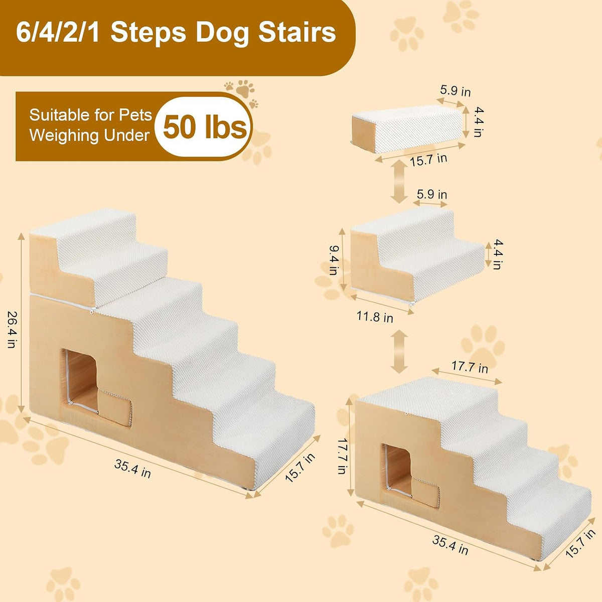 dog stairs for small dogs 27”h, 6-step dog, close-up detail