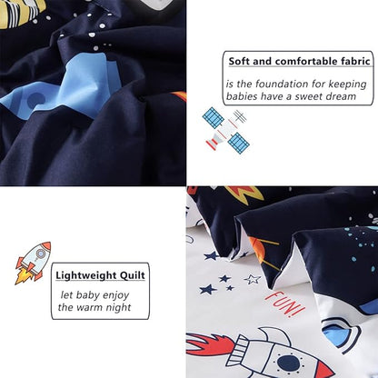 PERFEMET Twin Comforter Set 4 Piece Kids Space Rockets Comforter Bed in A Bag - Image 6