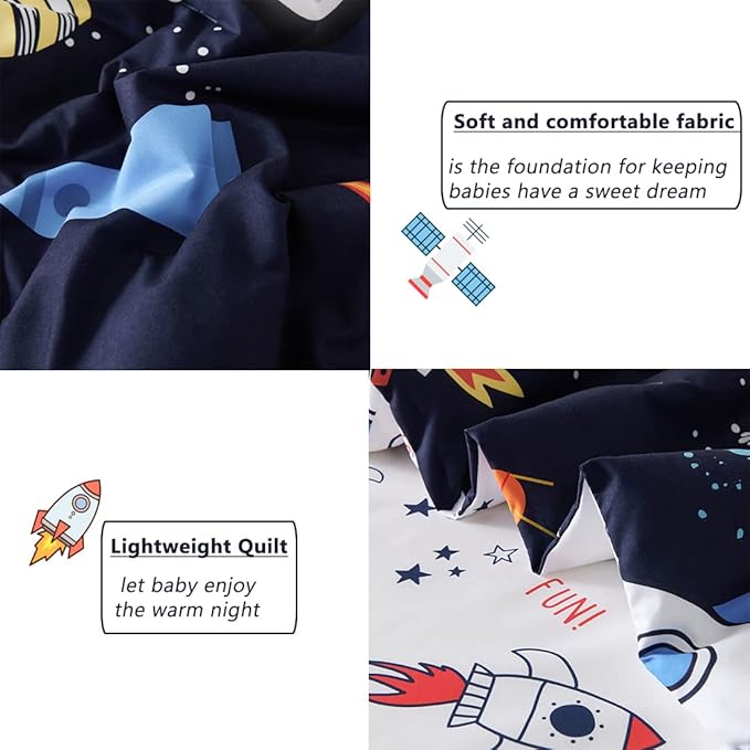 PERFEMET 4 Pcs Toddler Bedding Dark Blue Outer Space Printed Toddler Bed Set - Image 6