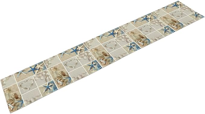 Nautical Coastal Table Runner, Beach Starfish Seashells Patchwork Table Runner - Image 7