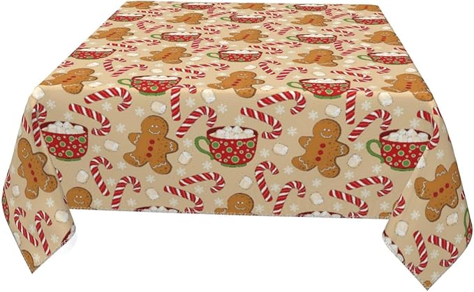 Christmas Tablecloth Square 60×60 Inch, Gingerbread Man Candy Cane Holiday - Image 4