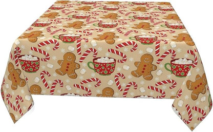 Christmas Tablecloth Square 60×60 Inch, Gingerbread Man Candy Cane Holiday - Image 4