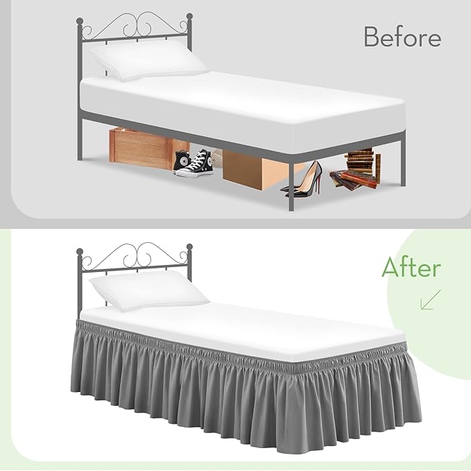 RIMELA Bed Skirt Full Size Silver Grey Bed Skirt 15 Inch Drop, Wrap Around - Image 6