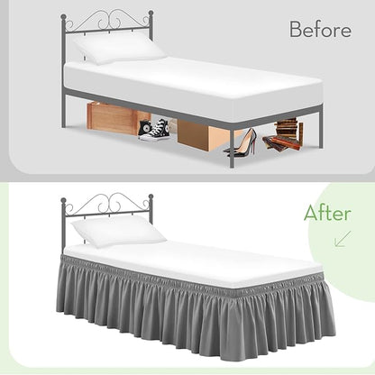 RIMELA Bed Skirt Full Size Silver Grey Bed Skirt 15 Inch Drop, Wrap Around - Image 6