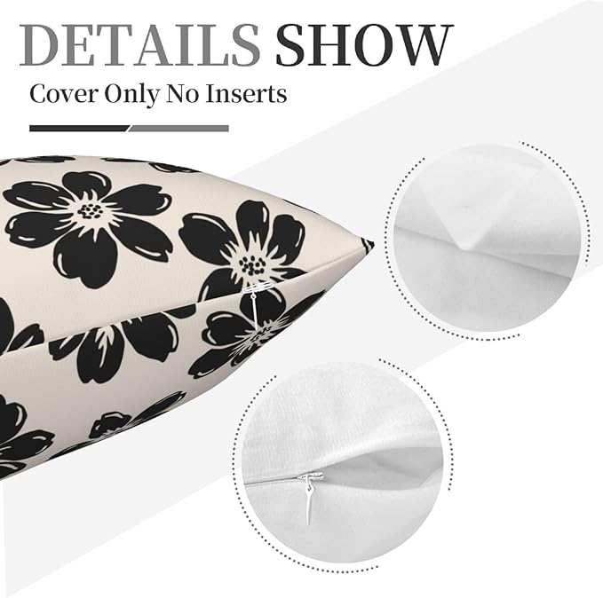 Decorative Black Floral Throw Pillow Covers 18 x 18 Inch Set of 2 - Image 9