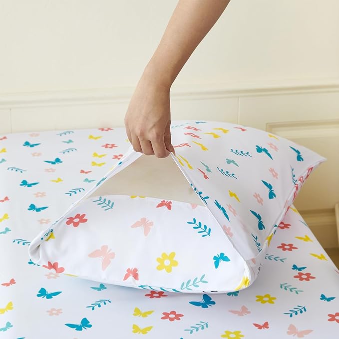 PERFEMET Girls Toddler Bedding Colorful Flower Blossom Comforter Set Butterfly - Image 8