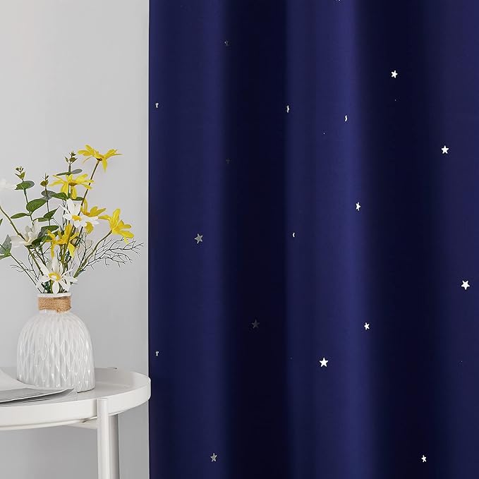 NICETOWN Kids Room Darkening Navy Blue Curtains, Galaxy Theme Starry Blackout - Image 5