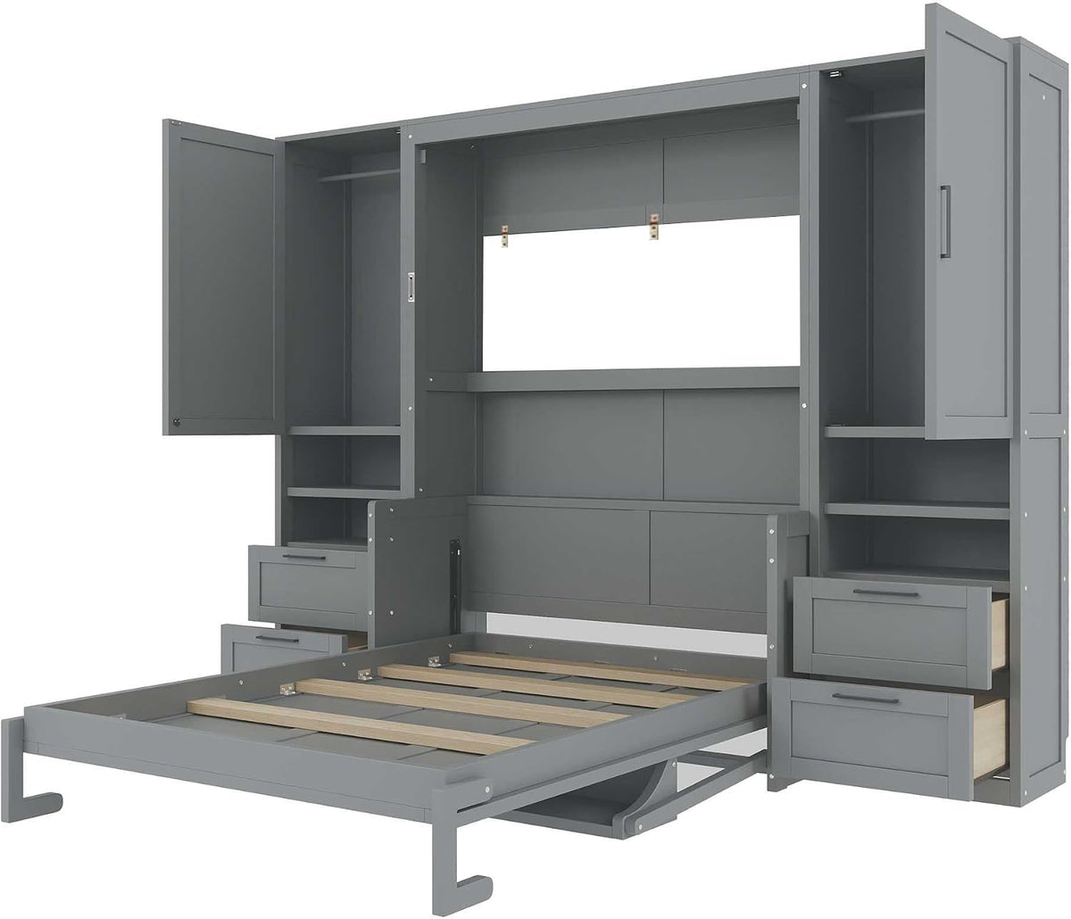 merax full size murphy bed with desk, closet showing dimensions