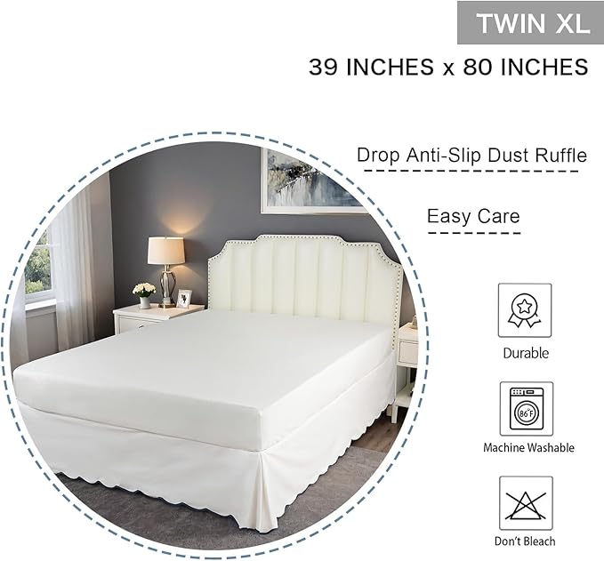 HIG Off-White Chic Twin XL Bed Skirt - Image 2