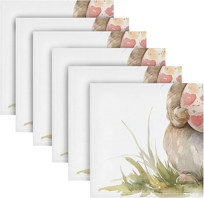 ALAZA Bunny Rabbit Easter Egg Cloth Napkins Set of 6, 20x20 Inch Washable and - Image 2