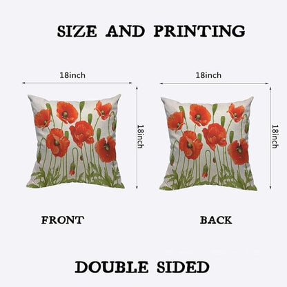 TKS MITLAN Red Poppy Pillow Covers 18 x 18 Inch Spring Flowers Rustic Linen - Image 2