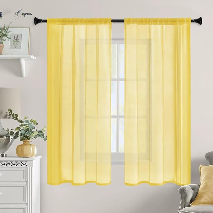 Sheer Curtains 84 Inches Long 2 Panels, Rod Pocket Short Curtain - Image 9