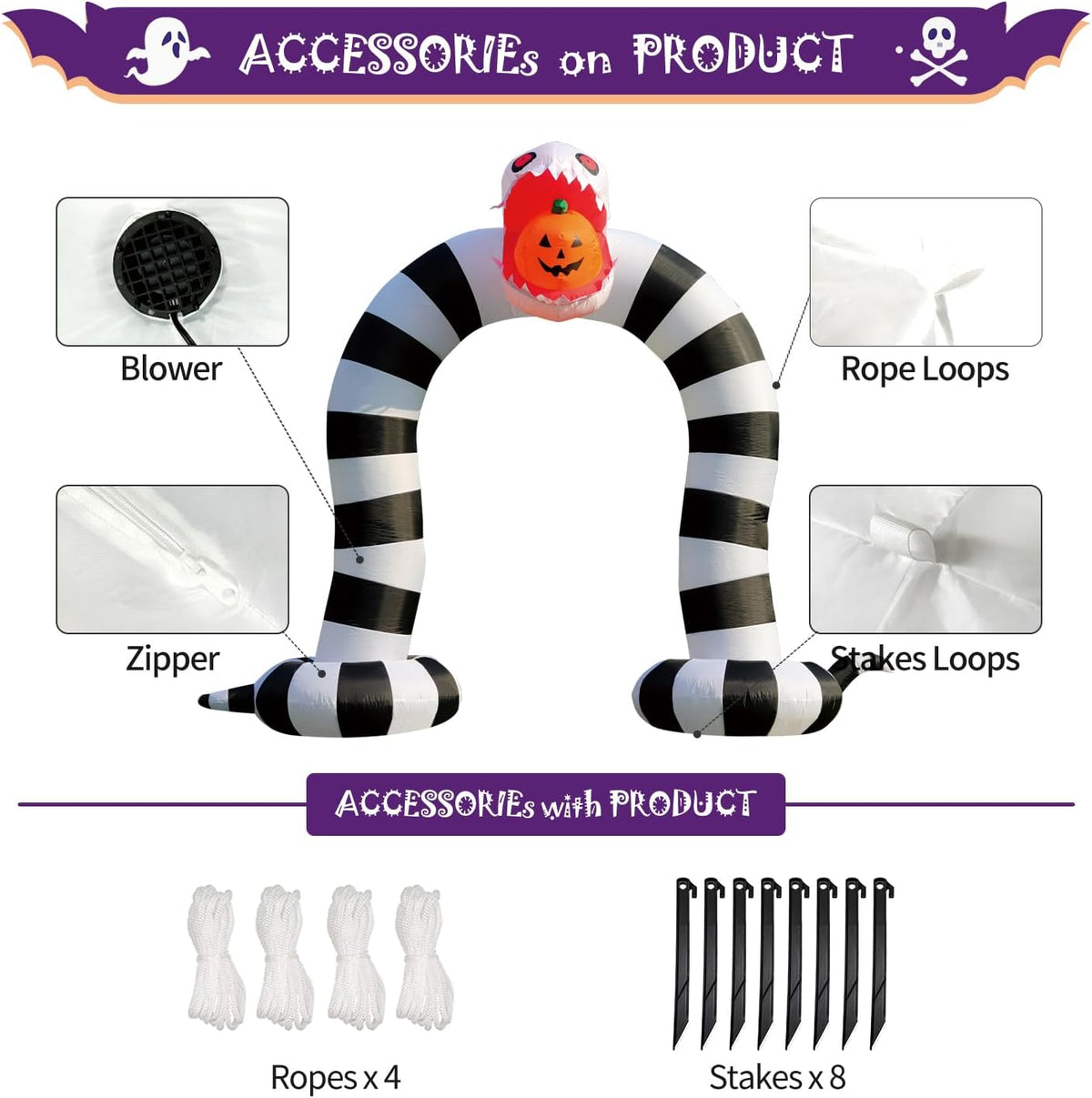 DomKom 10FT Halloween Inflatable Blow Up Decorations, 10FT Long 8FT Tall Sandworm Archway, Built-in LEDs for Holiday Party, Garden, Lawn, Yard, Patio Décor