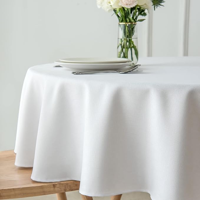 maxmill Round Linen Looking Textured Tablecloth Spill-Proof Wrinkle Free Soft - Image 4