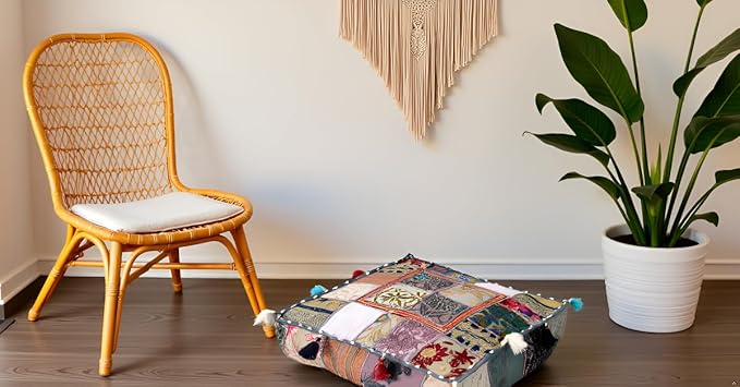 CRAFT KALA Indian Square Patchwork Traditional Pouf Cover Indian Living Room - Image 4