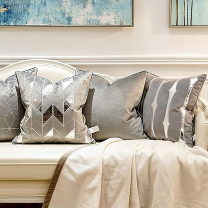 Avigers 20 x 20 Inches Grey Silver Striped Cushion Case Luxury European Throw - Image 5