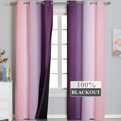 Ombre Pink and Purple Blackout Curtains 84 Inches Long, Full Room Darkening - Image 2