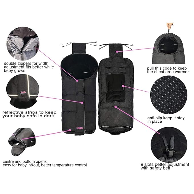 German Designed Winter Tour Waterproof Stroller Footmuff, Width Adjustable - Image 3